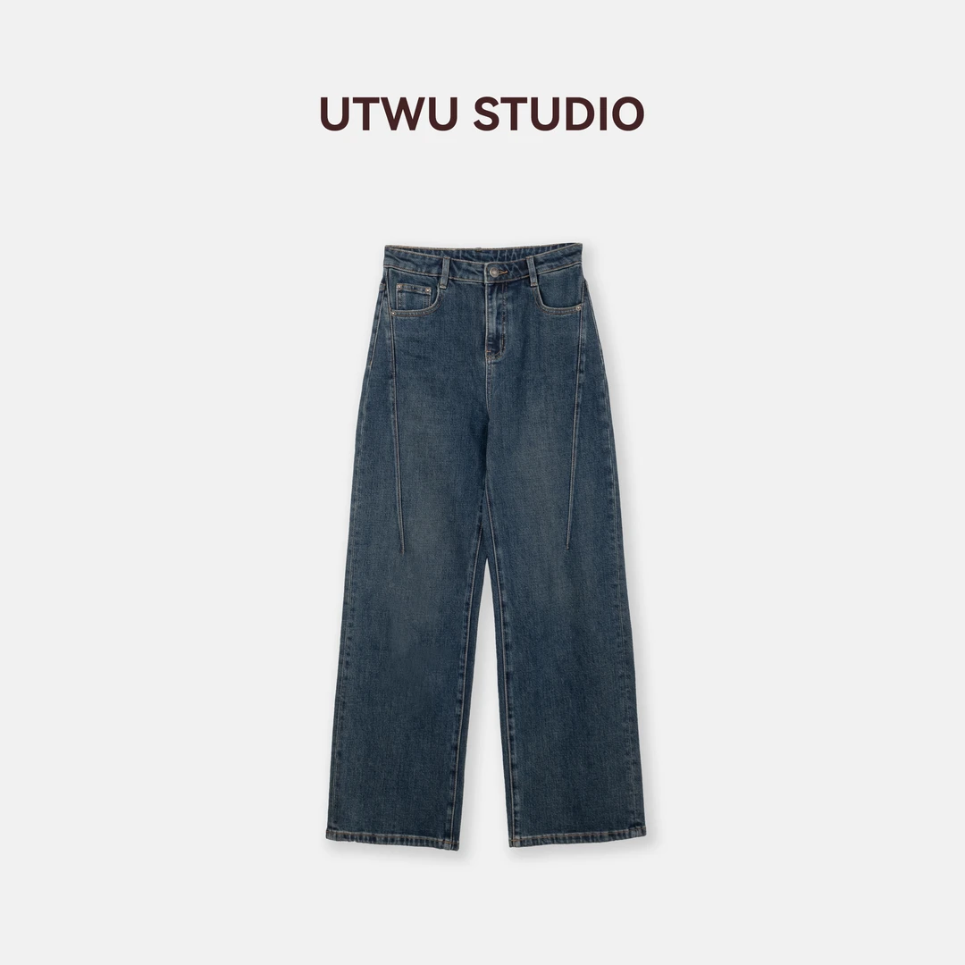 UTWU小敏「绿牛」秋冬莱赛尔混纺高士线显瘦百搭直筒牛仔裤Q24N5038