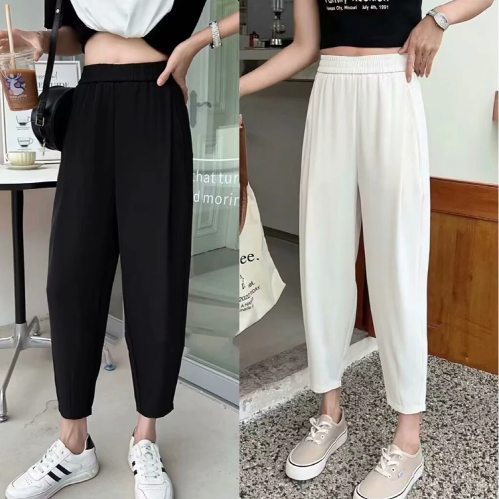 印语芩大码女装夏季时尚垂感显瘦哈伦裤高腰西裤薄款透气九分裤