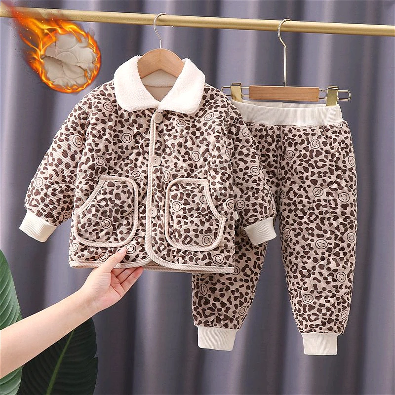 男女童冬季加厚宝宝棉服冬款保暖棉衣小童棉裤韩版套装两件套洋气