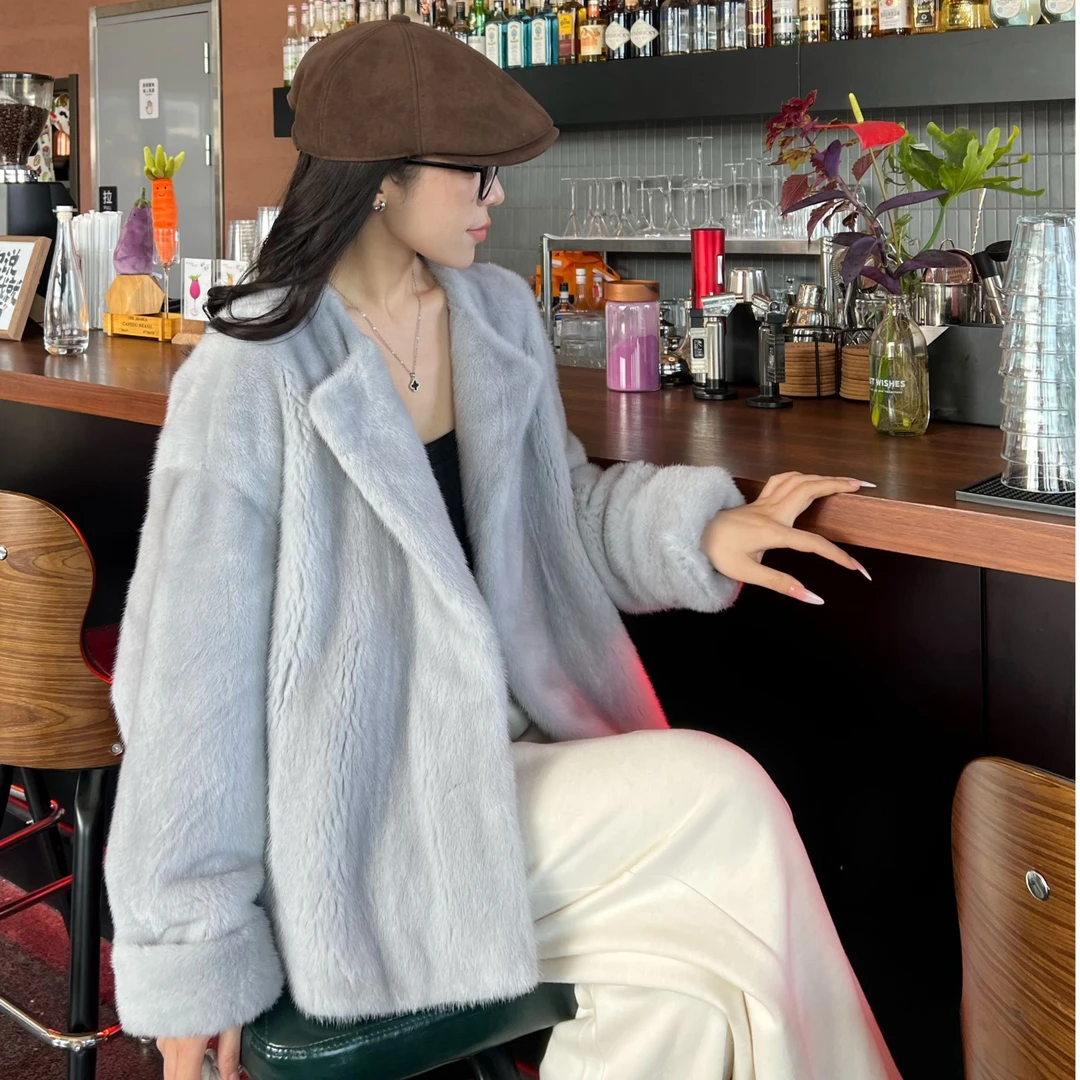 【ManMan】D-006 进口整皮水貂气质圆领外套 2025秋冬时尚轻奢网红