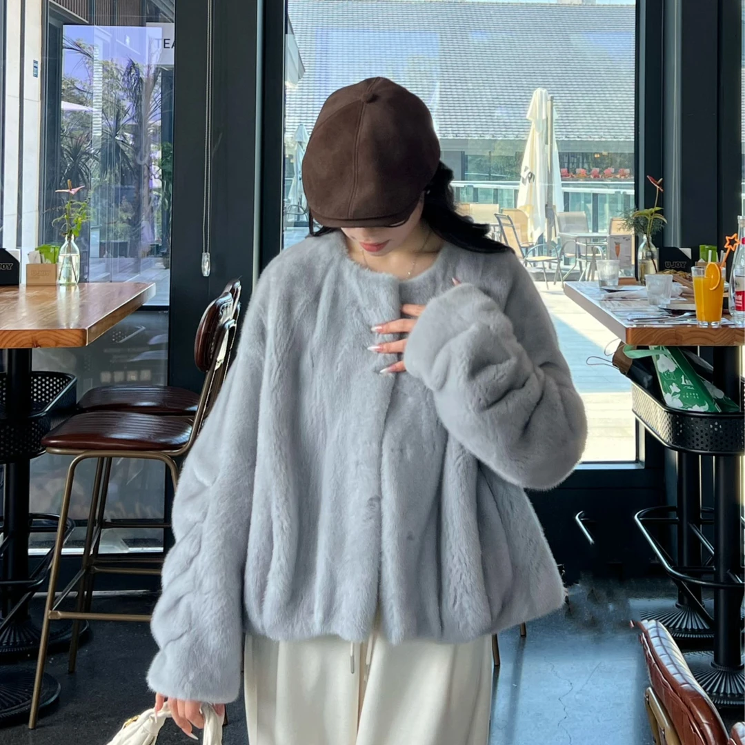 【ManMan】D-008 进口整皮水貂毛毛气质圆领外套 冬季时尚轻奢网红