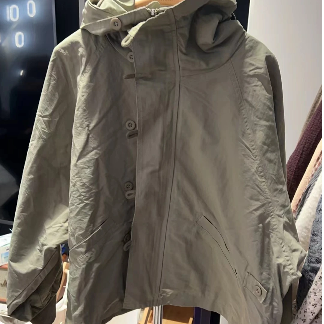 【NO退NO换】韩国东大门秋冬款绿色连帽风衣外套