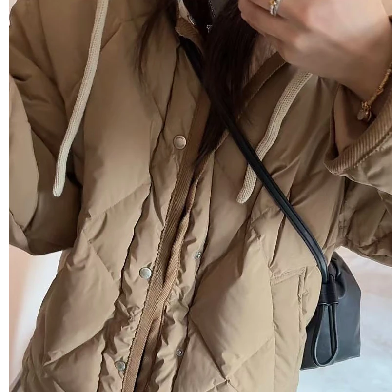 【NO退NO换】韩国东大门冬款咖色菱格羽绒服