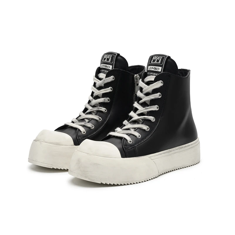 KREATE头层牛皮"JUMBO"奥利奥百搭特质香底做旧高帮增高厚底板鞋