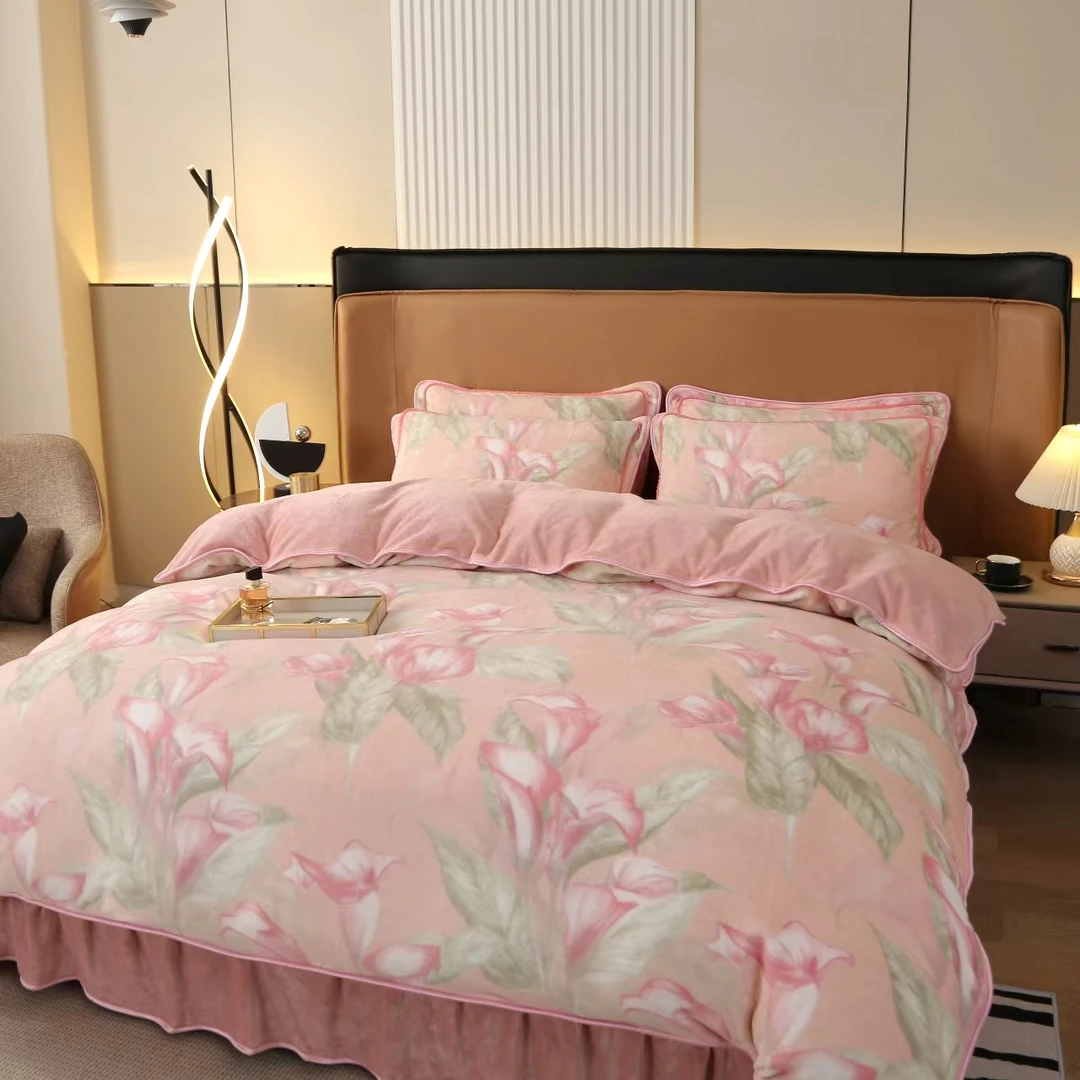 本诗朵牛奶绒四件套ins公主风家用秋冬双人床品宿舍床单床上用品