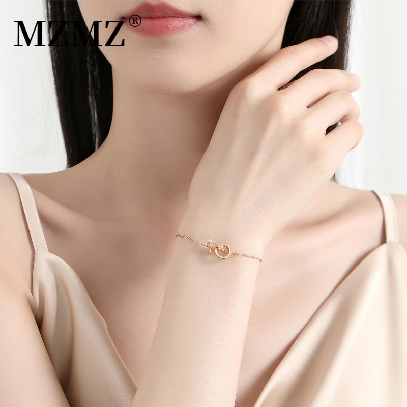 MZMZ 925银手链 环环相扣手链女款原创设计百搭饰品情人节送女友