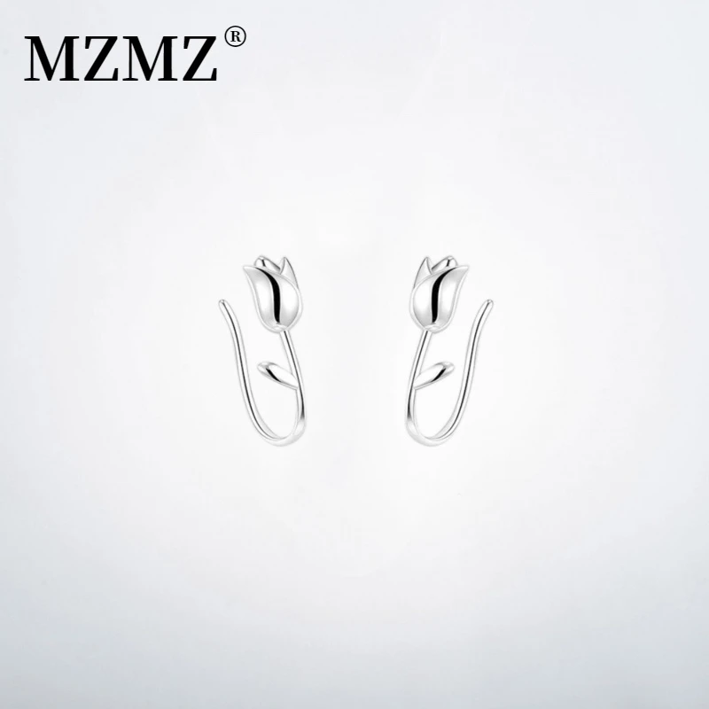 MZMZ 925银耳饰 郁金香玫瑰花耳钉女款简约纯银情人节送女友礼物