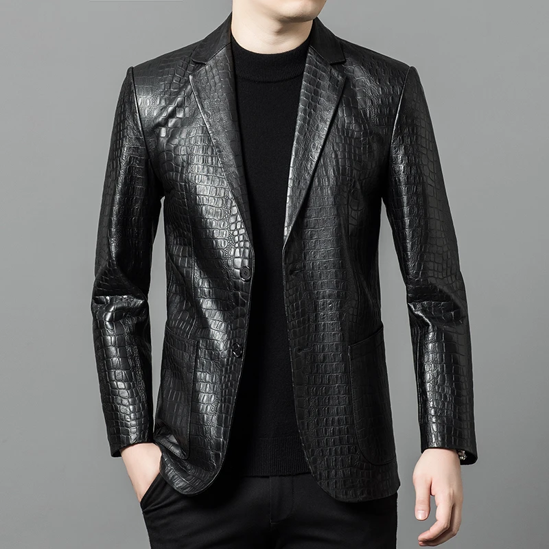 【酷男款】海宁真皮皮衣男士高档帅气油蜡皮绵羊皮西服商务休闲男装