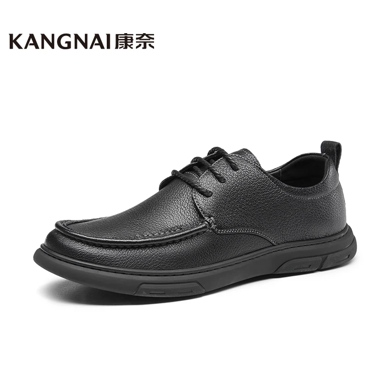 康奈男鞋春季新款休闲生活舒适羊皮圆头黑色经典系带皮鞋11225423