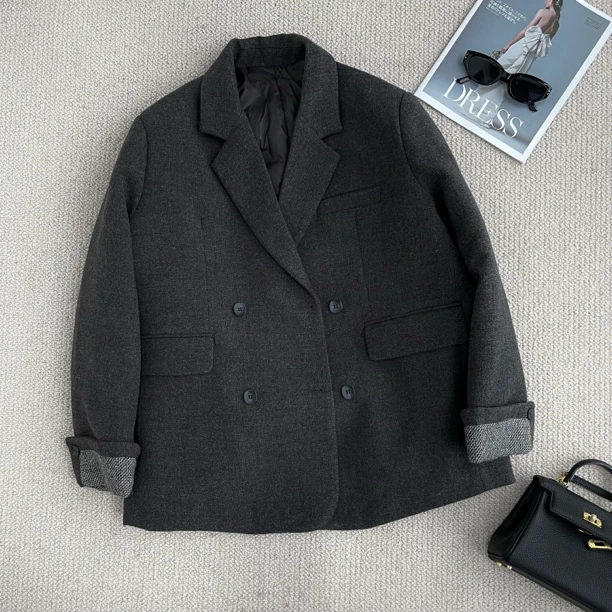 ［家淇定制］新款韩版百搭显瘦时尚保暖气质西装羽绒外套 51151