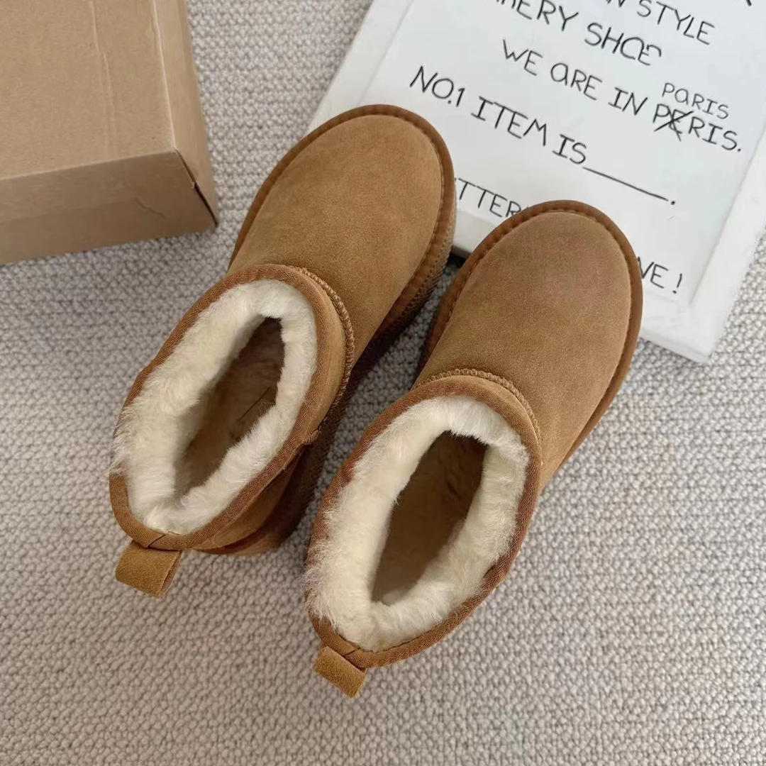 ［家淇定制］网红同款新款厚底真皮毛一体短筒冬季防滑雪地靴 51023