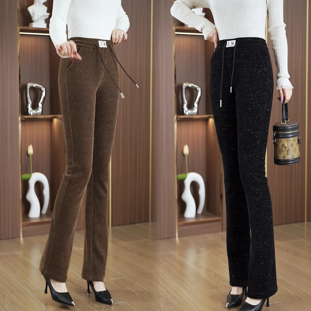 2025秋冬新款女士高腰修身微喇裤时尚休闲百搭减龄弹力显瘦休闲裤