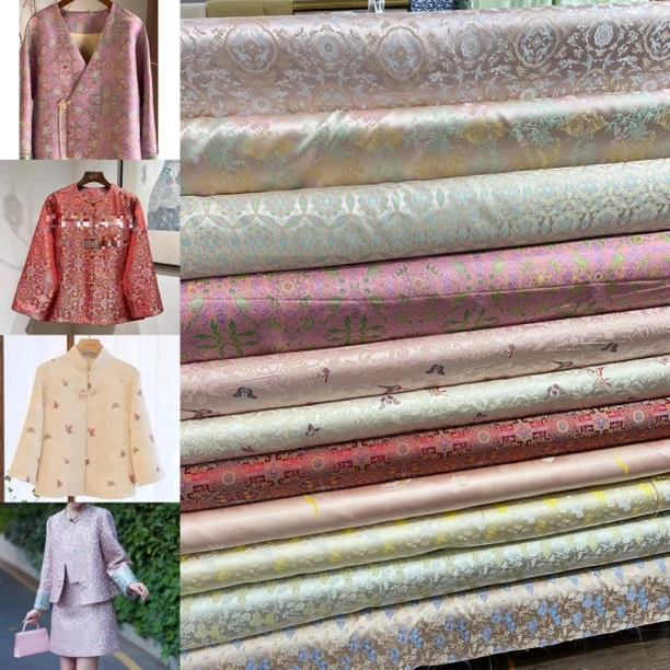 仿宋锦旗袍布料穿搭国风短外套红色新中式女装唐装汉服群上衣面料