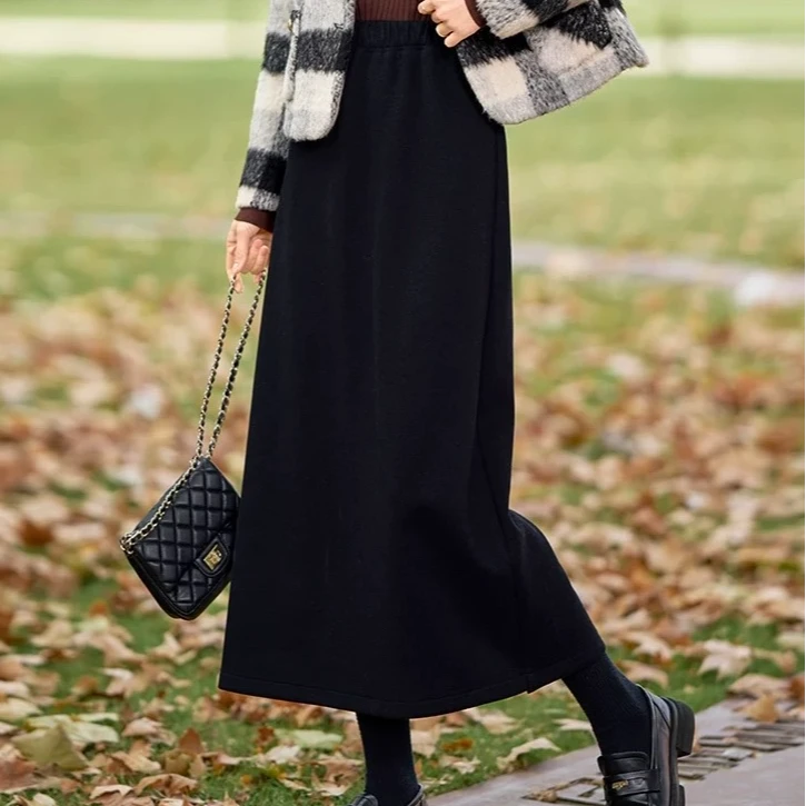 【肚肚小店】高个子毛呢半身裙女秋冬季新款气质高腰修身显瘦A字裙