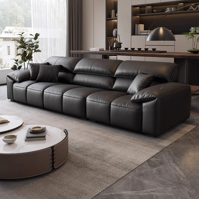 意式沙发大象耳朵现代客厅小户型一字型直排超宽坐深皮艺