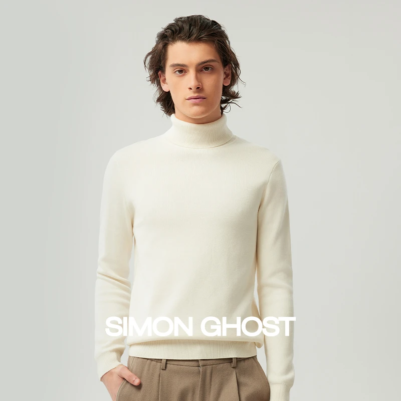 【高领】新款毛衣男米白色高领百搭套头早春保暖针织衫毛衫