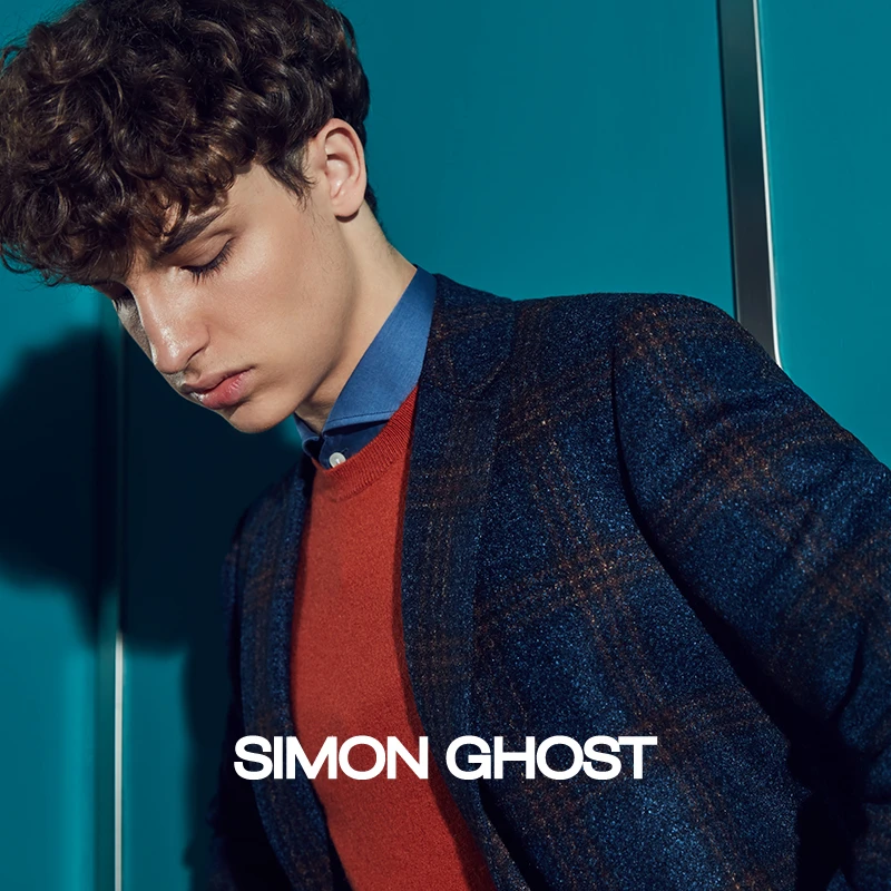 【VBC面料】意大利男士中长款进口面料毛呢大衣修身格纹风衣男