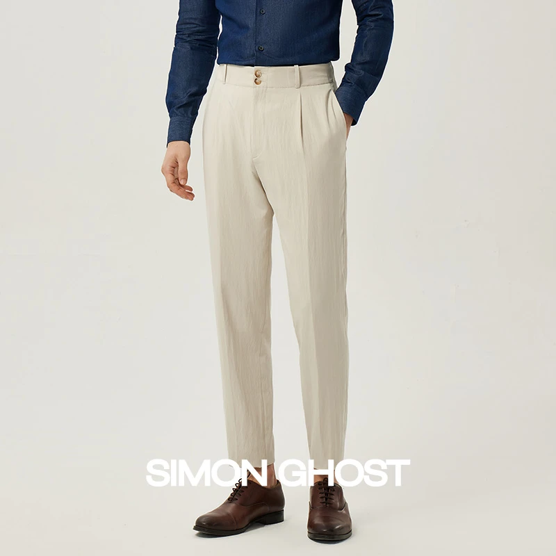 老钱风米色男士休闲裤子纯色百搭春夏长裤舒适宽松