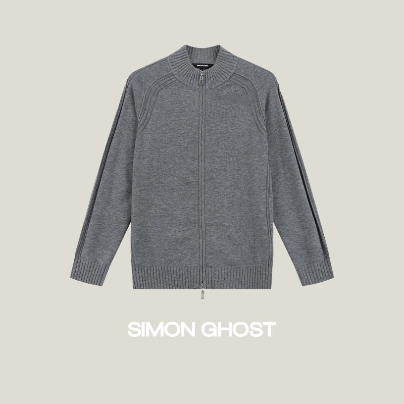 男士羊毛衫针织绵羊毛休闲灰色拉链开衫上衣毛衫外套长袖