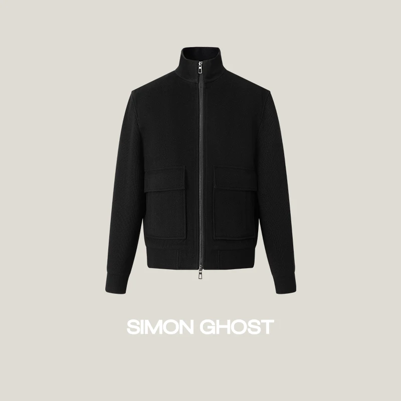 意大利男士春季新款夹克休闲黑色绵羊毛外套上衣