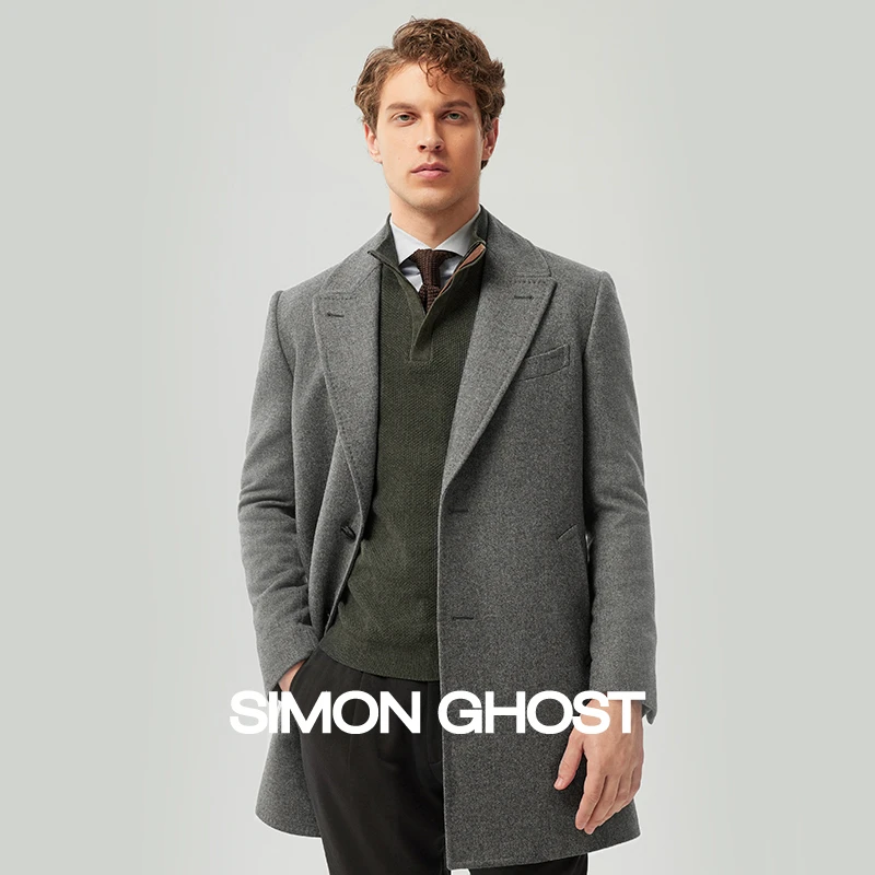 【VBC面料】意大利男士毛呢大衣进口面料灰色纯羊毛中长款外套