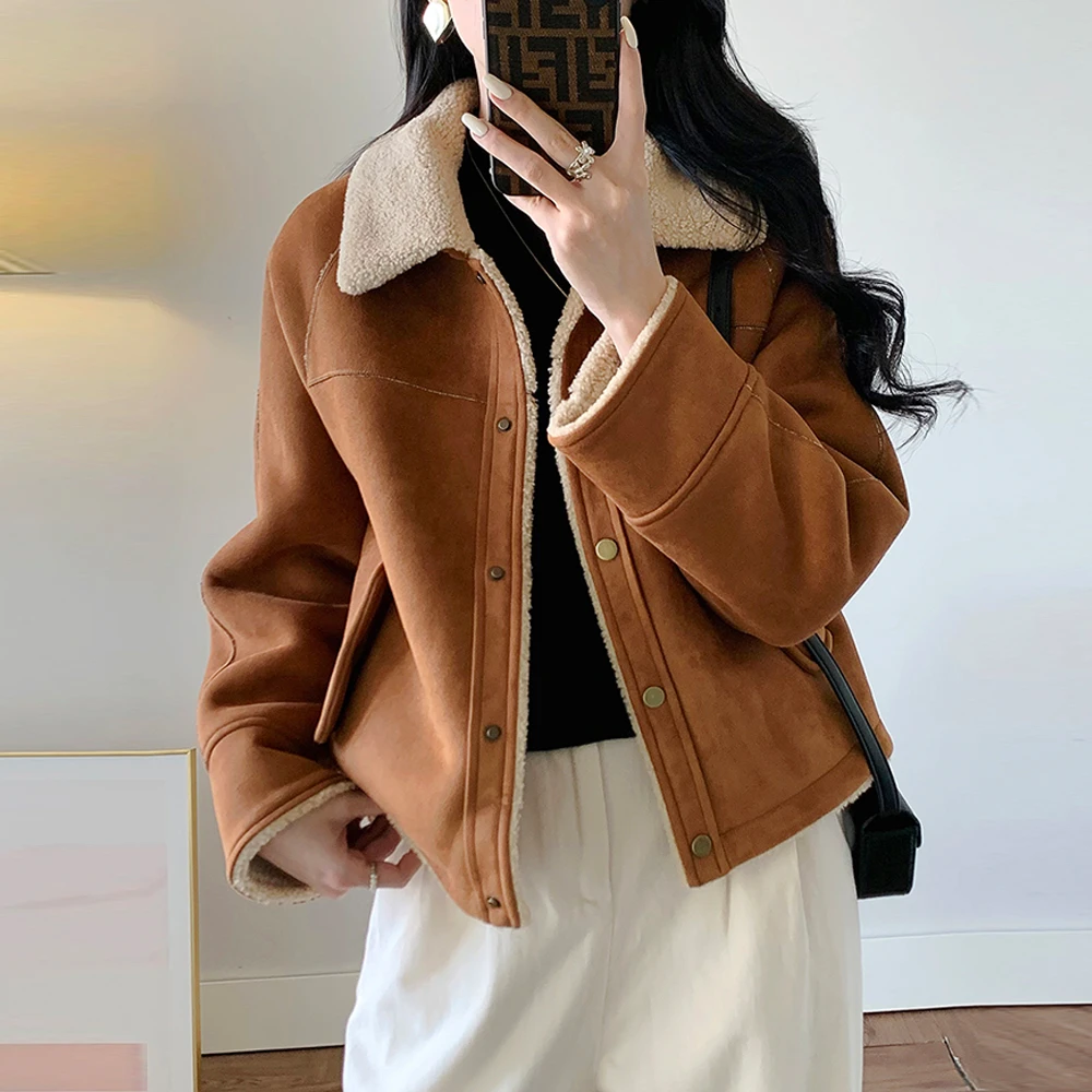 韩版仿羊羔毛外套女2025秋冬新款保暖加厚皮毛一体宽松夹克小个子