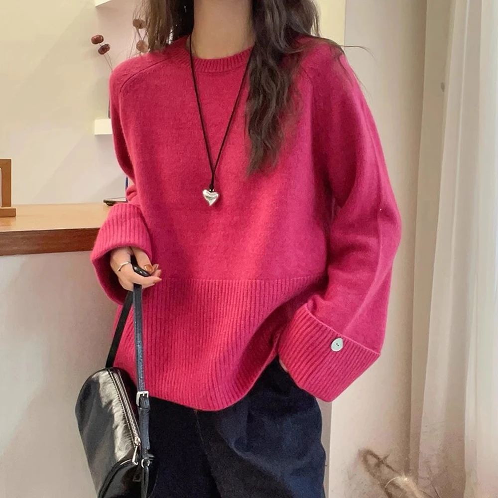 复古卷边软糯针织毛衣女2025秋冬新款欧货女装减龄长袖打底衫上衣