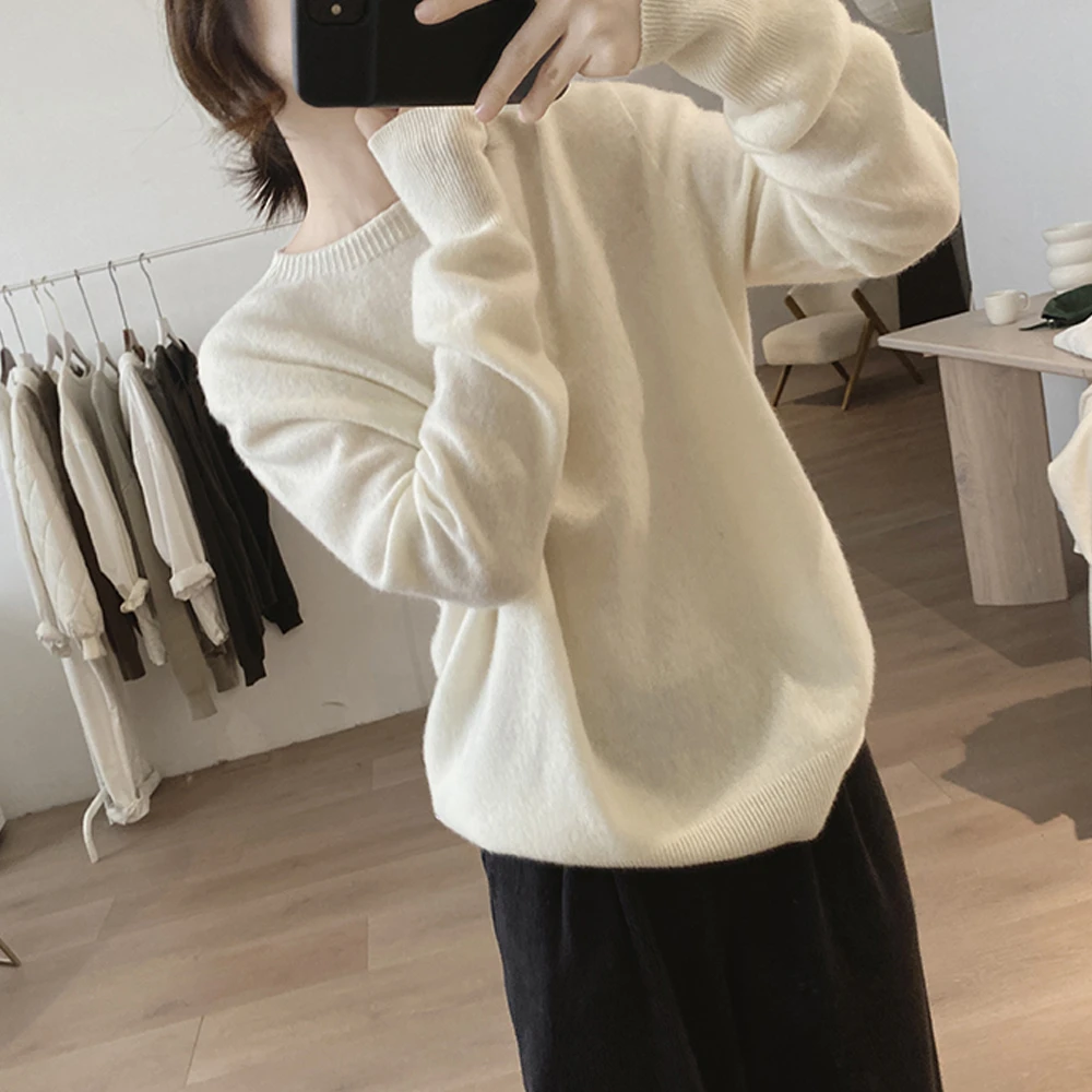 圆领毛衣女士秋冬季新款宽松显瘦基础款简约套头上衣减龄针织衫潮