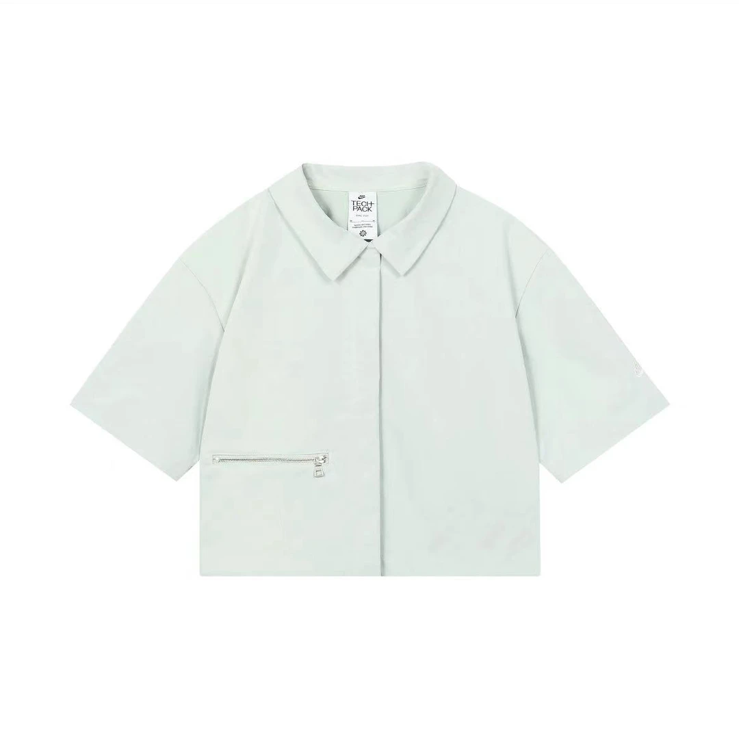 NIKE/耐克纯色拉链饰梭织短袖衬衫 女款 浅绿DV8241-034