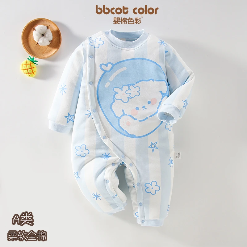 婴儿衣服秋冬季新生儿宝宝加棉保暖棉服冬季外出棉衣纯棉连体衣