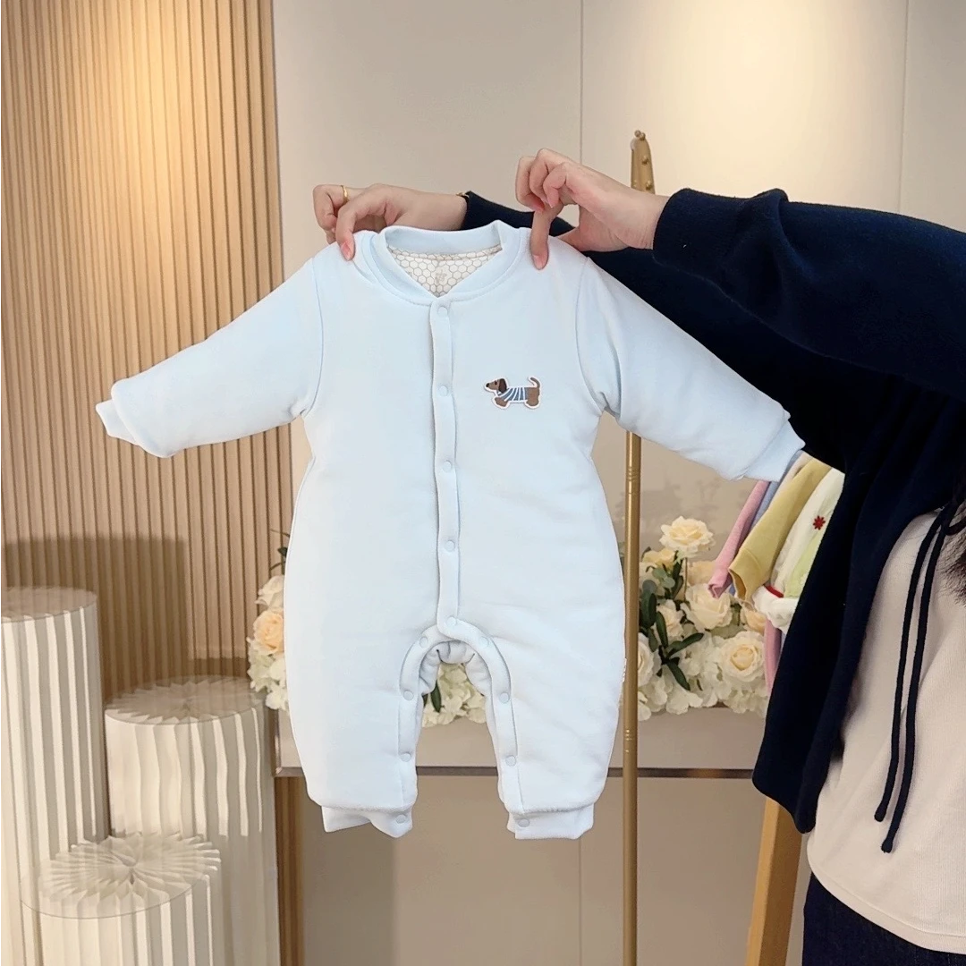 婴儿衣服秋冬新生幼儿温感加厚连体衣夹棉满月外出棉衣新生儿衣服