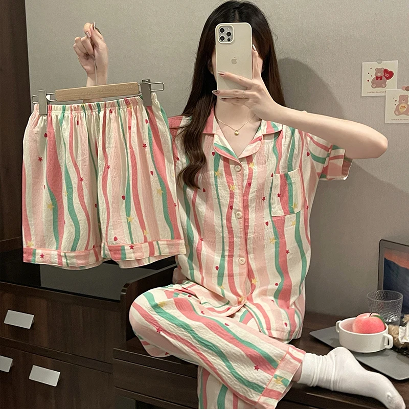 网红ins薄款春夏睡衣女棉长袖休闲甜美宿舍大宽松码韩版套装睡衣