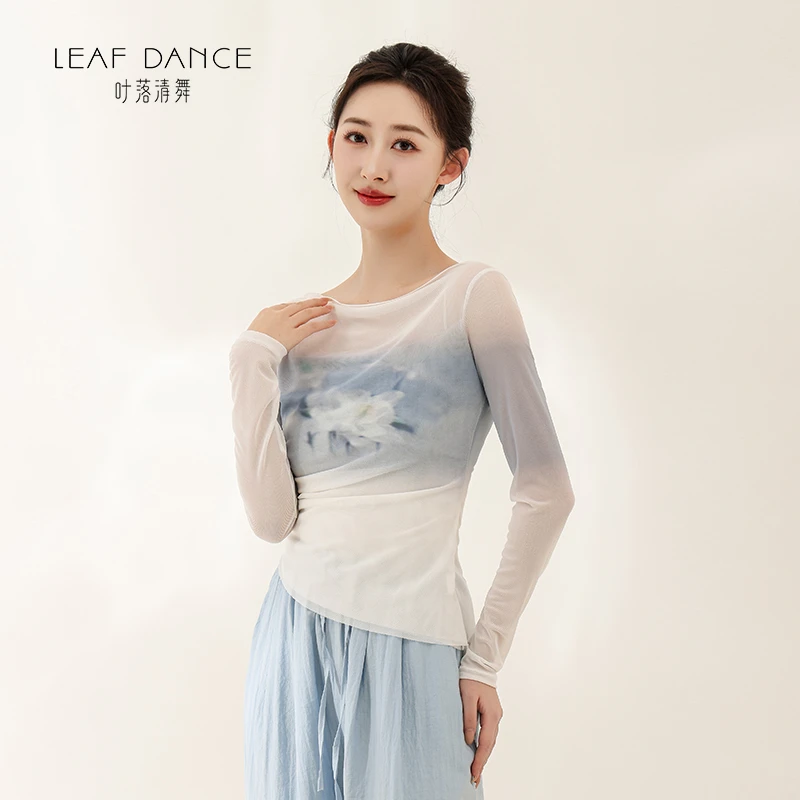 叶落清舞古典舞晕染印花短袖长袖身韵上衣中国舞现代舞练功舞蹈服