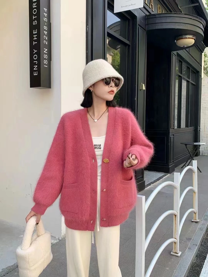 P001-100浣熊长毛拉毛羊驼全羊毛拉毛气质针织宽松百搭秋冬时尚ii