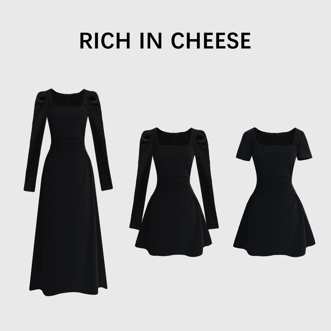 RICHINCHEESE 米兰剧场 新款复古收腰显瘦设计感褶皱A字连衣裙