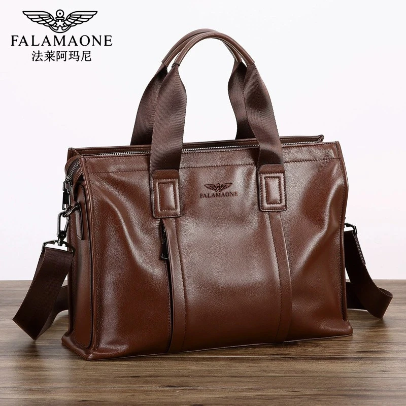 FALAMAONE/法莱阿玛尼高档时尚头层牛皮男士公文包商务休闲手提包