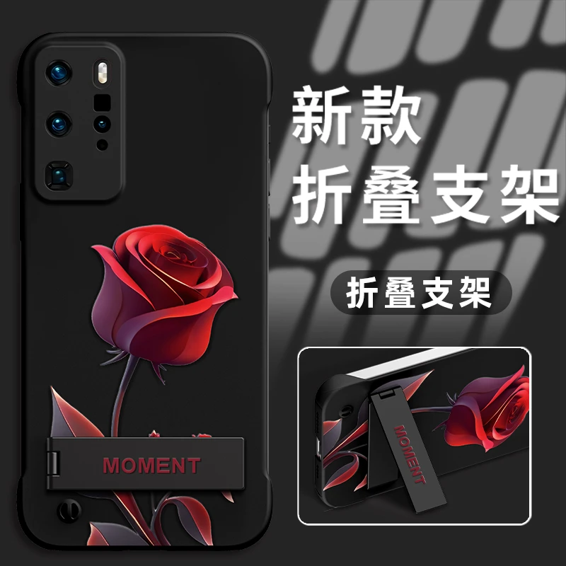 适用于华为p40pro手机壳新款PC无边框唯美红玫瑰保护套爆款