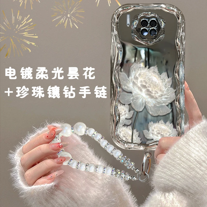 适用华为mate30手机壳电镀奶油纹复古昙花软硅胶防摔壳