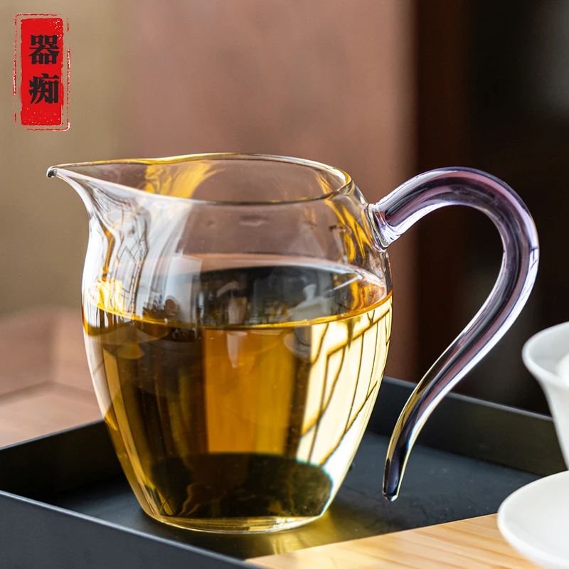怡然茶海公道杯玻璃彩色把手高硼硅茶道翊口高档茶具分茶器防烫手