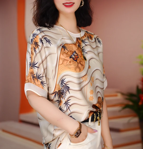 【琳雁原创】2024新款时尚气质夏季显瘦百搭圆领短袖DX24246