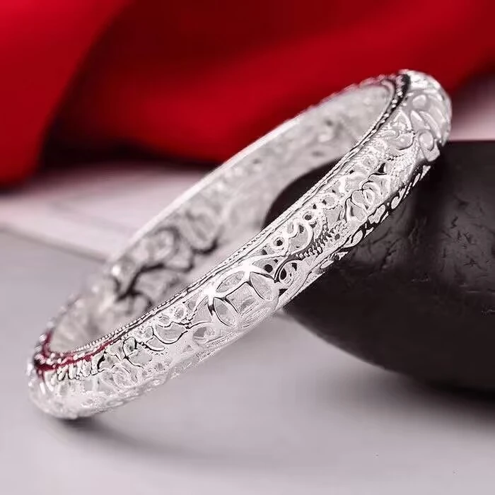 足银手镯 999.9 【45】32g镂空雕花金钱银时尚手镯百搭经典复古