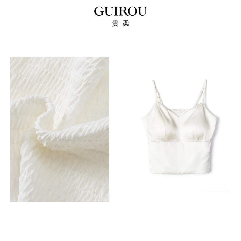 【100%桑蚕丝面料】2025打底吊带运动内衣白色美背女外穿背心60027