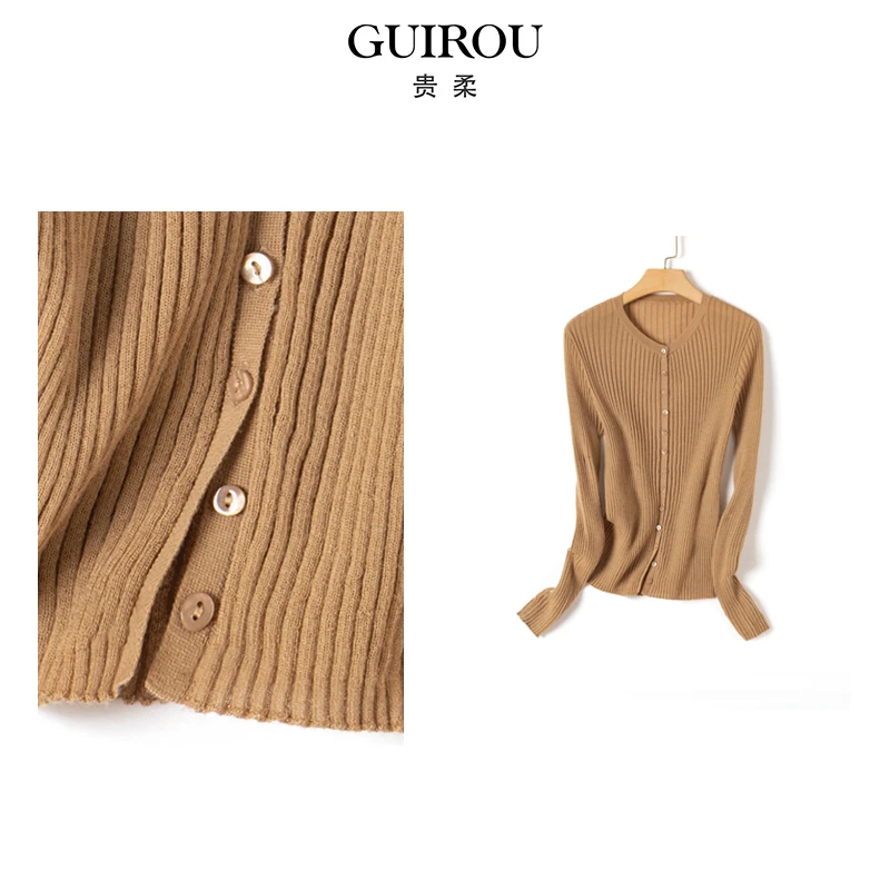 【可机洗100%精纺羊毛】夏季女长袖针织开衫圆领纯色气质显瘦39056