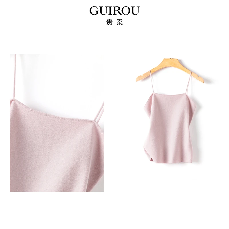 【95%精纺羊毛+5%锦氨】夏季简约百搭纯色吊带女士背心打底35005