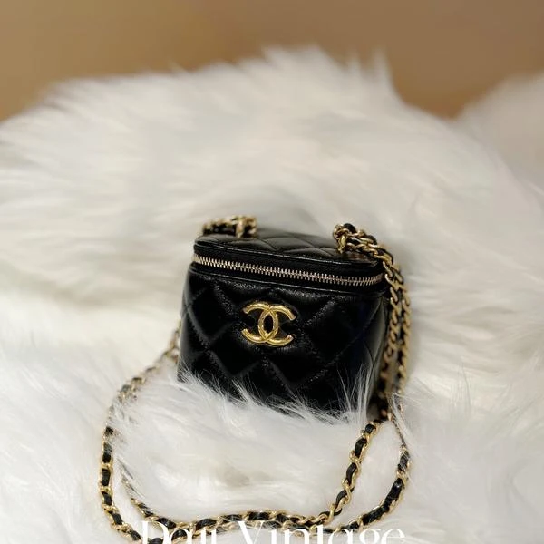 大吉中古/香奈儿23c黑金菱形格logo小盒子斜挎包