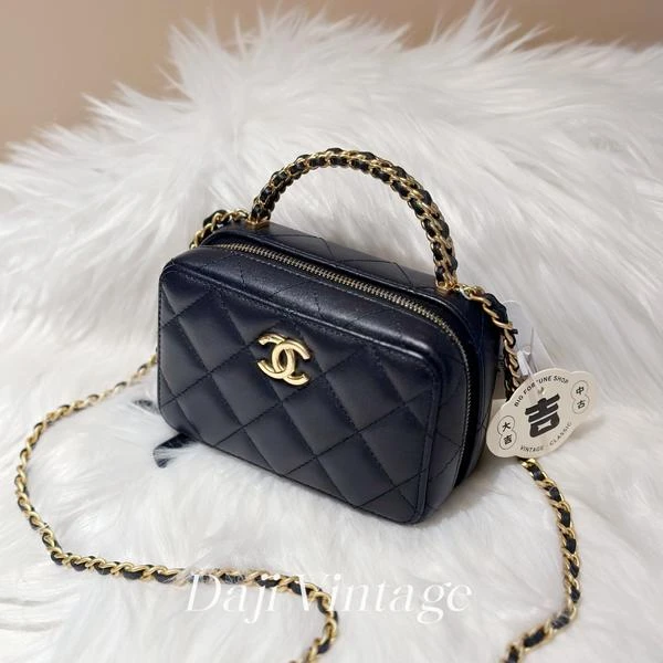 大吉中古/Chanel 香奈儿22K墨蓝色皮穿链手柄相机盒子包