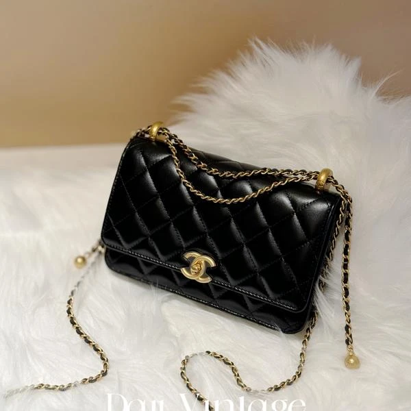 大吉中古/Chanel黑金24c双金珠书包扣woc斜挎包
