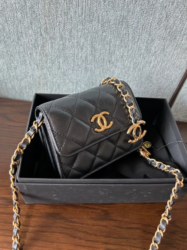 99新  大吉中古/Chanel香奈儿黑金风琴斜挎包