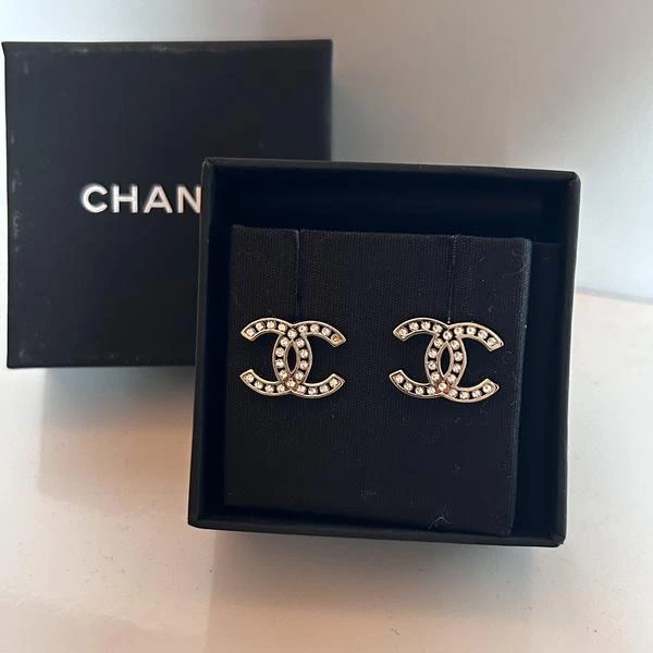 大吉中古/Chanel香奈儿金色镂空双c满钻耳钉