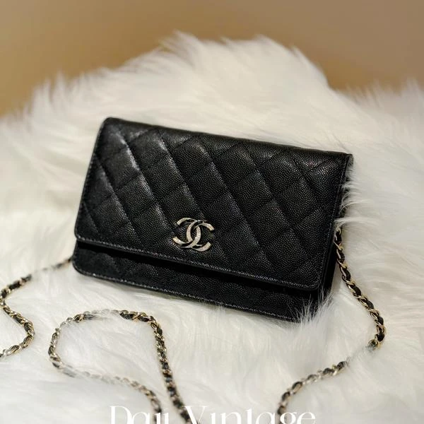 大吉中古/Chanel扭转镶钻logo黑银woc斜挎包
